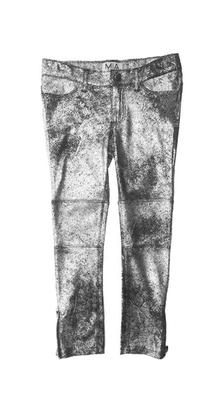 SILVER SUEDED LEATHER PANTS