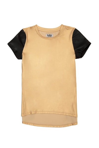 LEATHER SLEEVE TEE GOLD